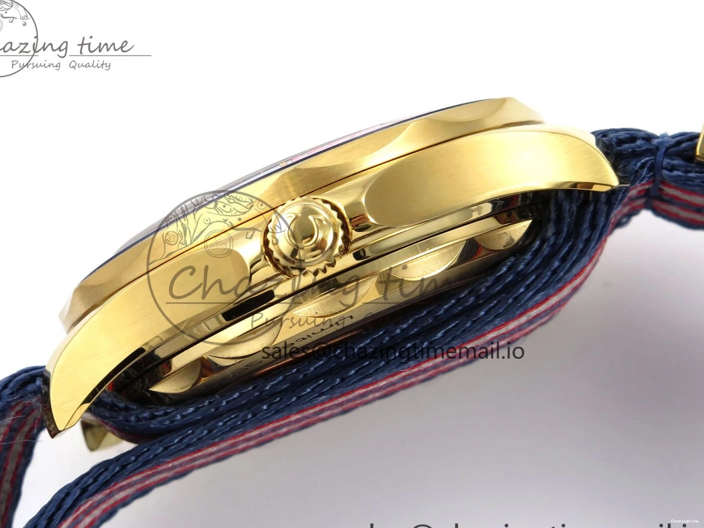 0408 Seamaster 300m Diver YG OMF 1:1 Best Edition Blue Orange Ceramic White Dial on Blue Nato Strap A Colorful 7704